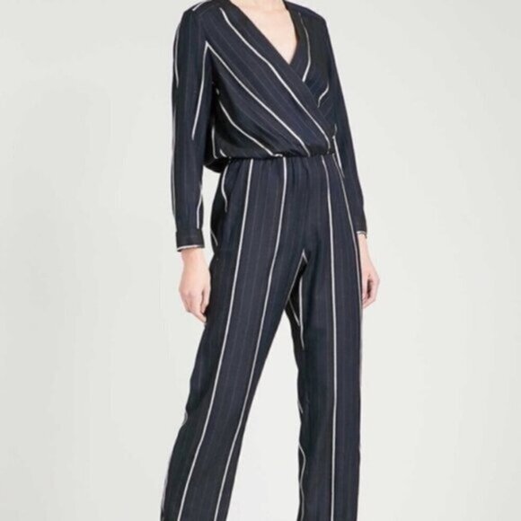 NWT Maje Panti Marine‎ Pinstripe Jumpsuit in Navy size 34 (US 2) - Picture 2 of 10